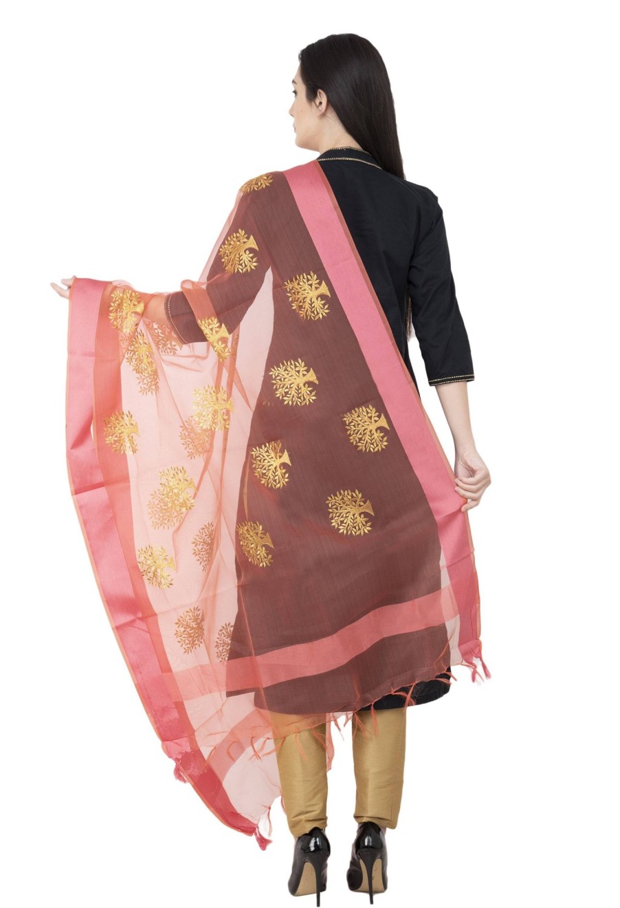 Women AR Silks | A R Silk Tissue Zari Emb. Golden Zari Emb. Color Dupatta Or Chunni Rani