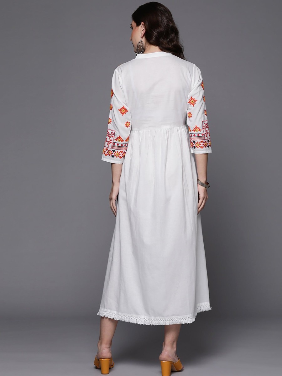 Women Indo Era | Women'S A-Line Midi Dress - Indo Era White