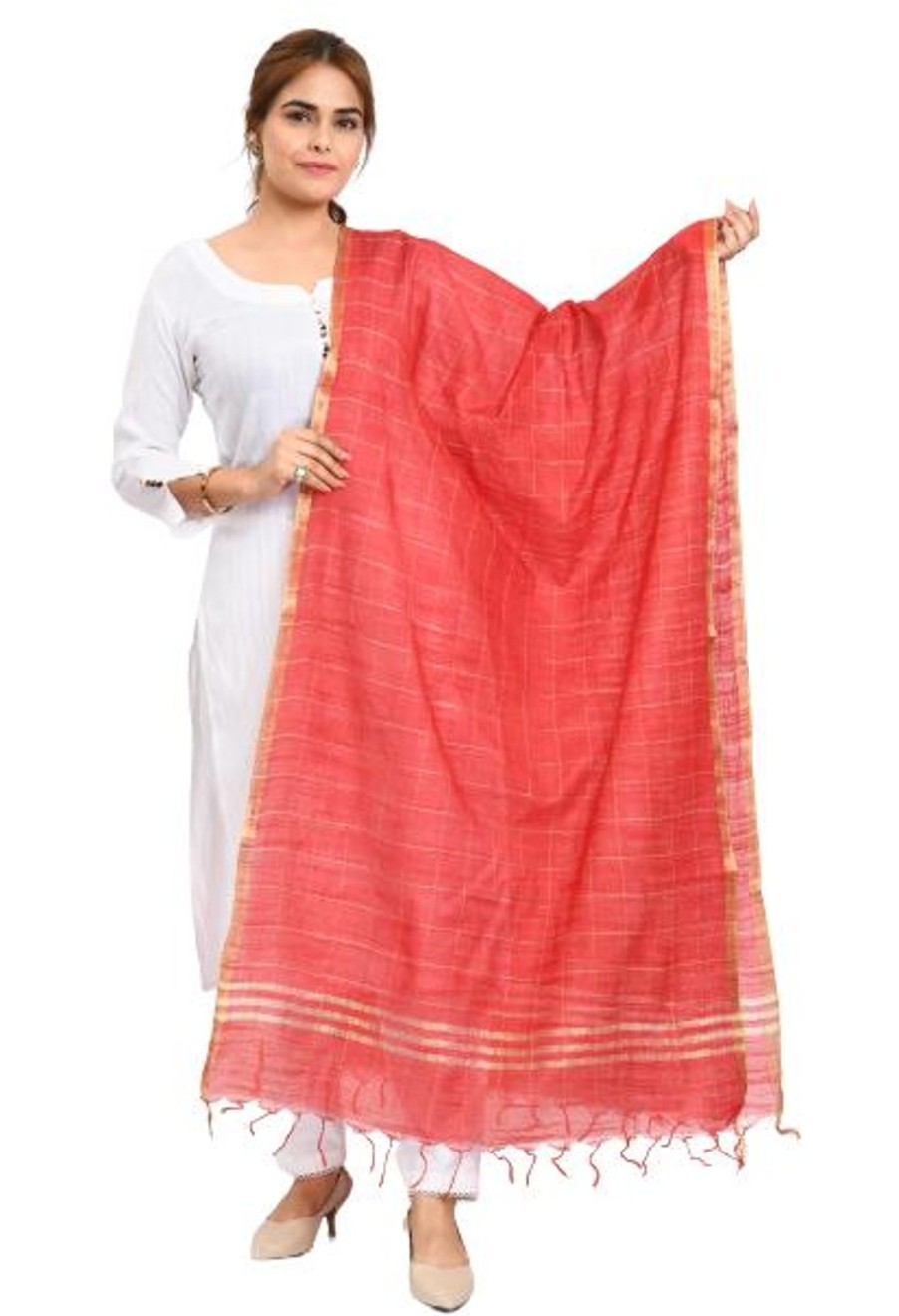 Women Moeza | Women'S Cotton Zari Box Dupatta - Moeza Red