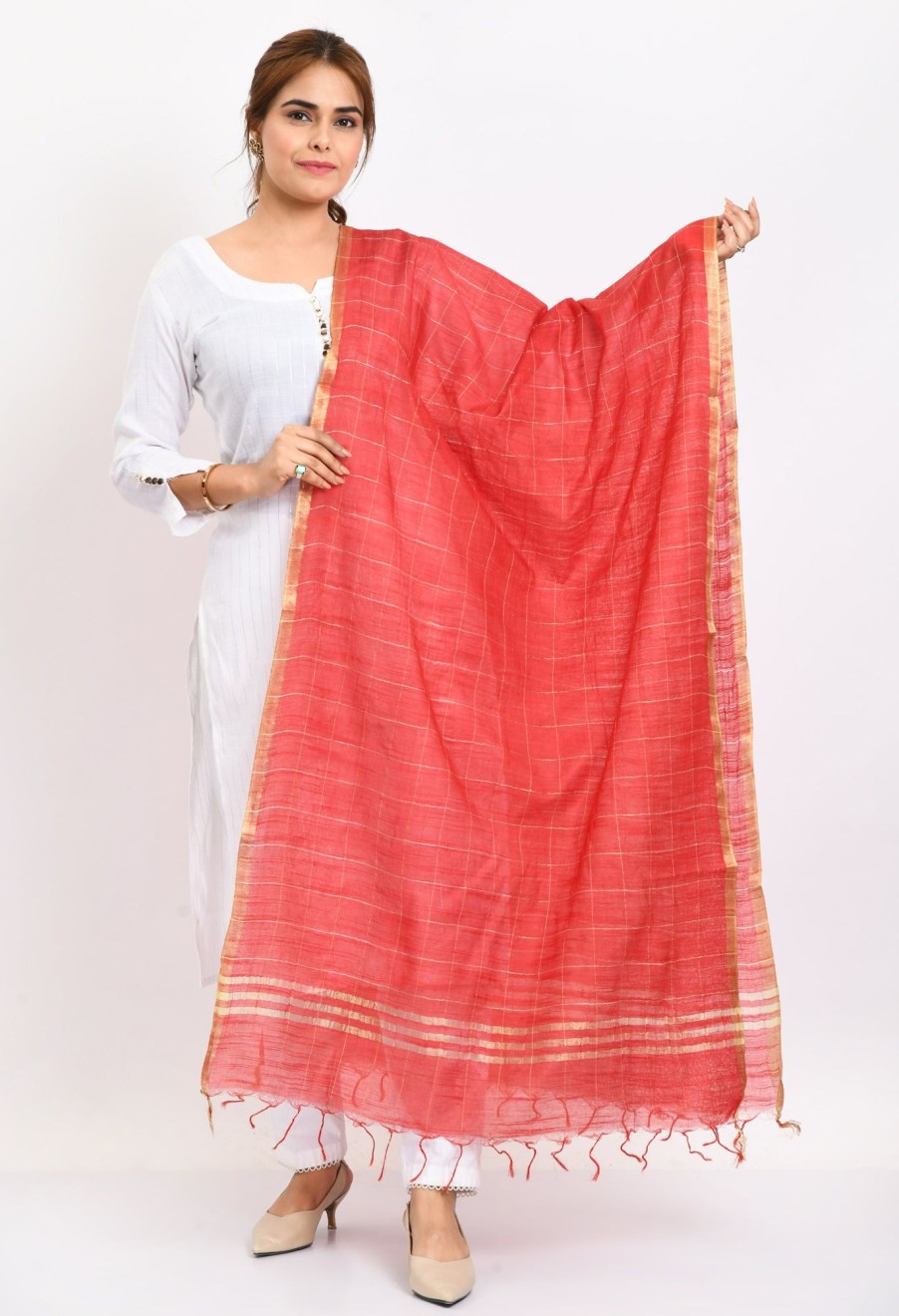 Women Moeza | Women'S Cotton Zari Box Dupatta - Moeza Red