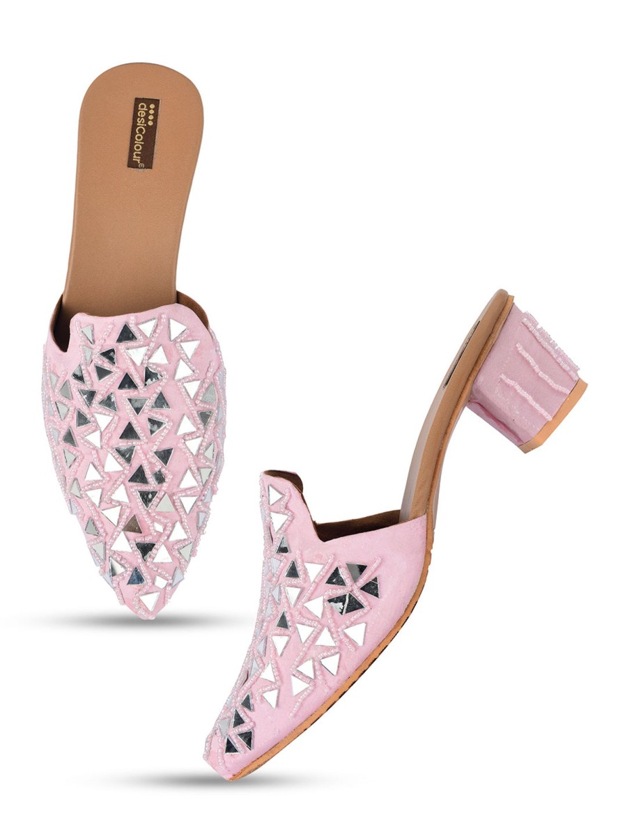 Others Desi Colour | Women'S Soft Mirror Mules Indian Ethnic Comfort Footwear - Desi Colour Pink