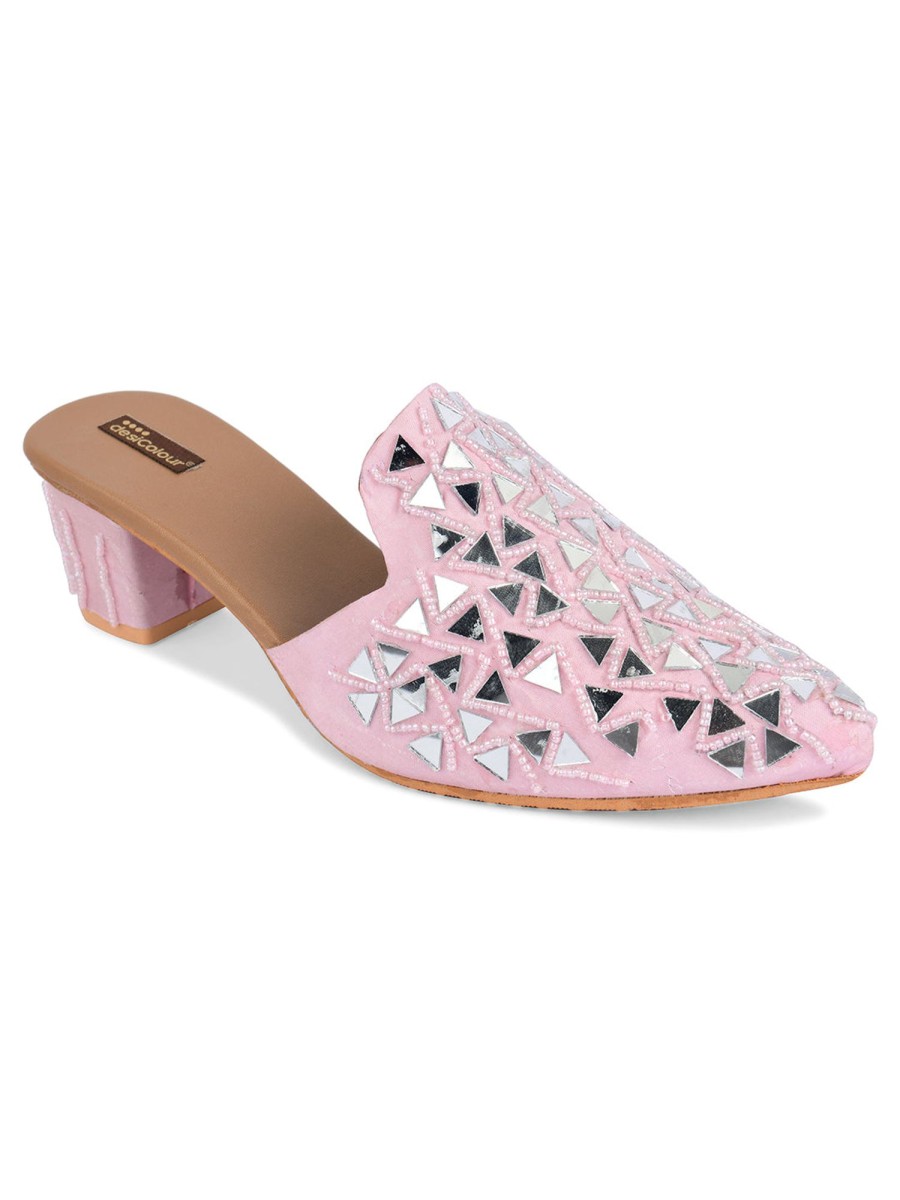 Others Desi Colour | Women'S Soft Mirror Mules Indian Ethnic Comfort Footwear - Desi Colour Pink