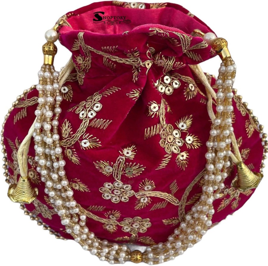 Others Ritzie | Women'S Embroidered Velvet Potli Bags , Wedding Gift - Ritzie