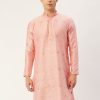 Men Virat Fashions | Men'S Pink Coller Embroidered Woven Design Kurta Only ( Ko 649 Pink ) - Virat Fashions