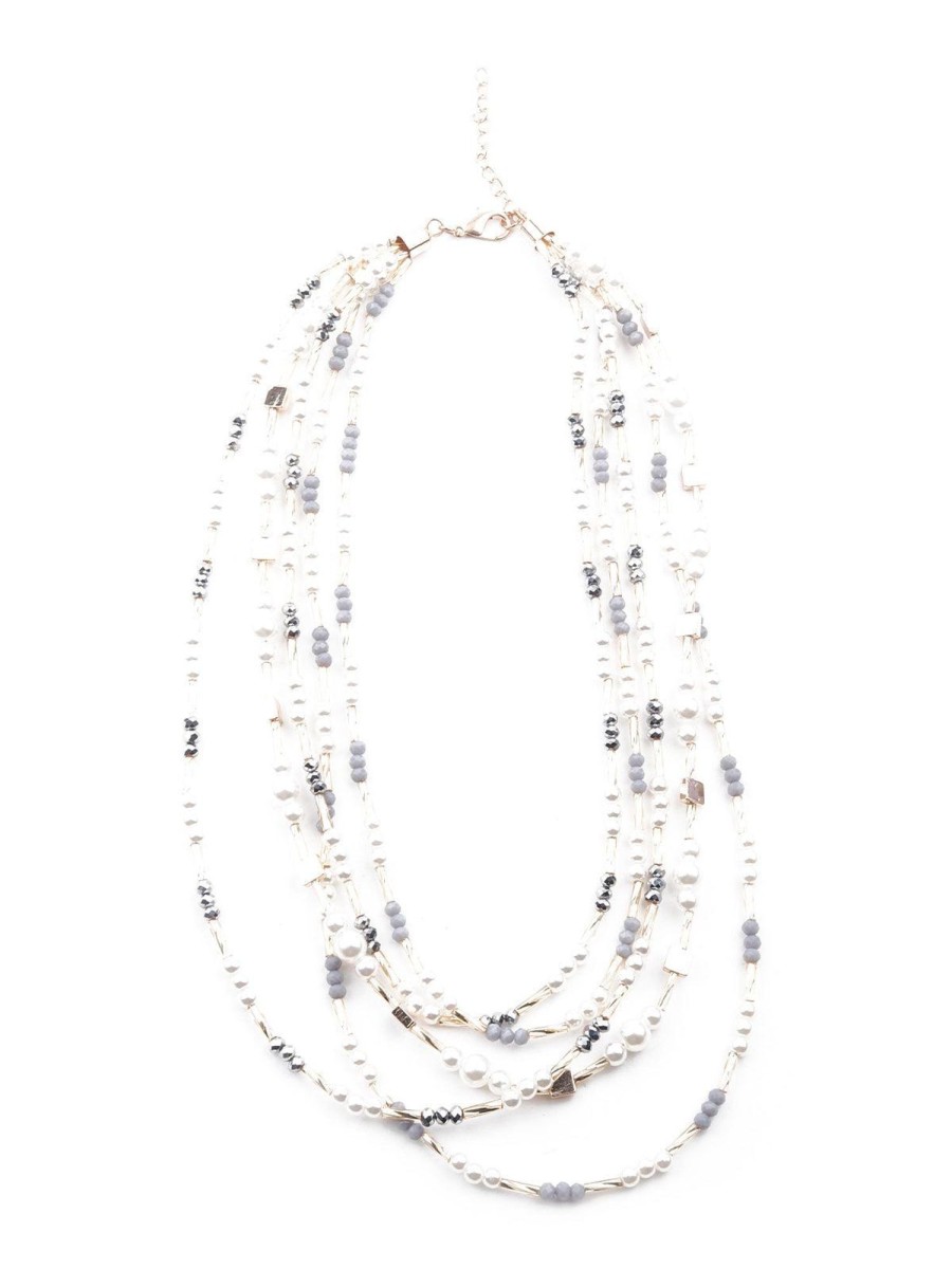 Jewellery Odette1 | Women'S White Multerlayered Statement Necklace - Odette