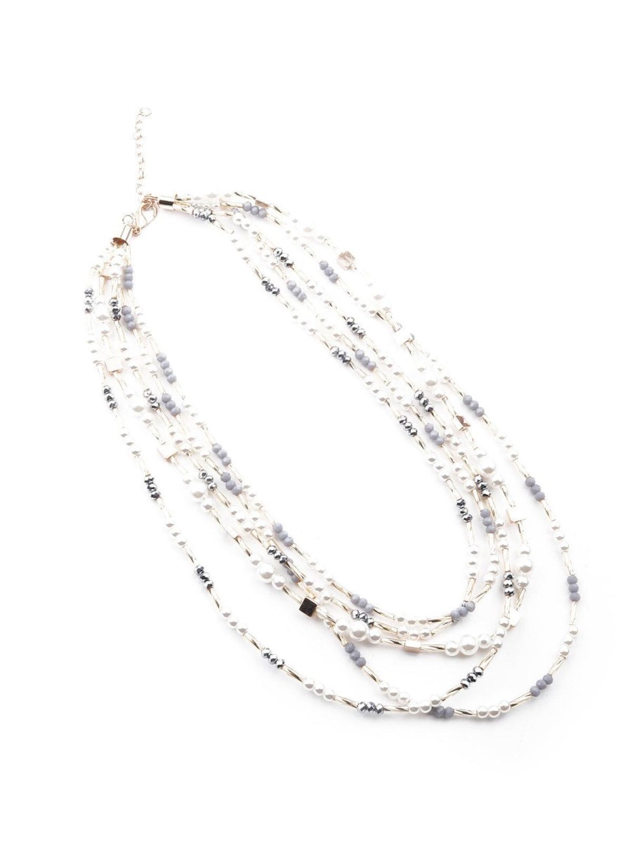 Jewellery Odette1 | Women'S White Multerlayered Statement Necklace - Odette