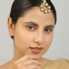 Jewellery Femizen | Women'S Red Gold Tone Kundan Maang Tikka - Femizen Golden