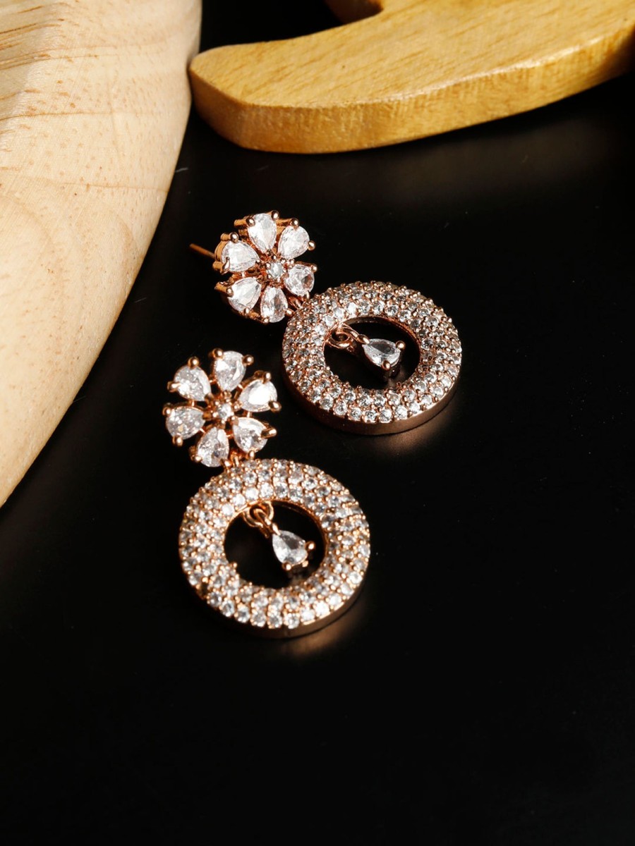 Jewellery Priyaasi | Women'S American Diamond Rose Gold Drop Earrings- Priyaasi