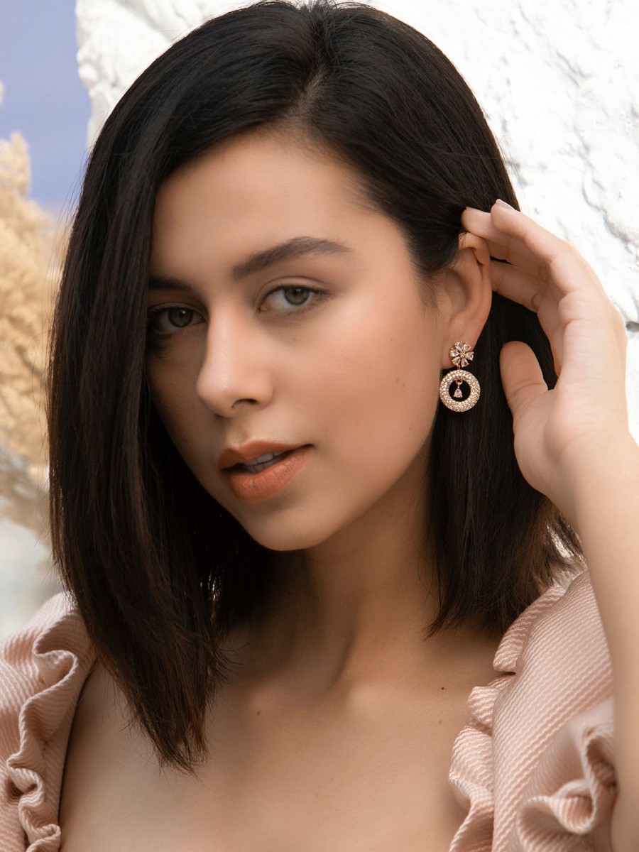 Jewellery Priyaasi | Women'S American Diamond Rose Gold Drop Earrings- Priyaasi