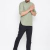 Men Even Apparels | Men'S Pure Cotton Kurta With Band Collar - Even Apparels Green