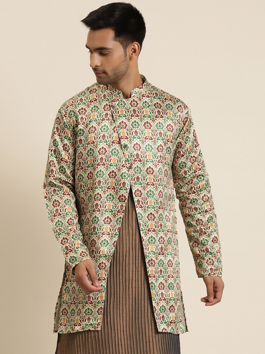 Men Sojanya | Men'S Silk Blend Fawn Only Sherwani Jacket - Sojanya Beige