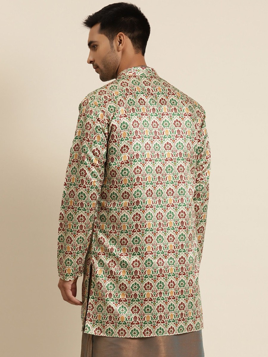 Men Sojanya | Men'S Silk Blend Fawn Only Sherwani Jacket - Sojanya Beige