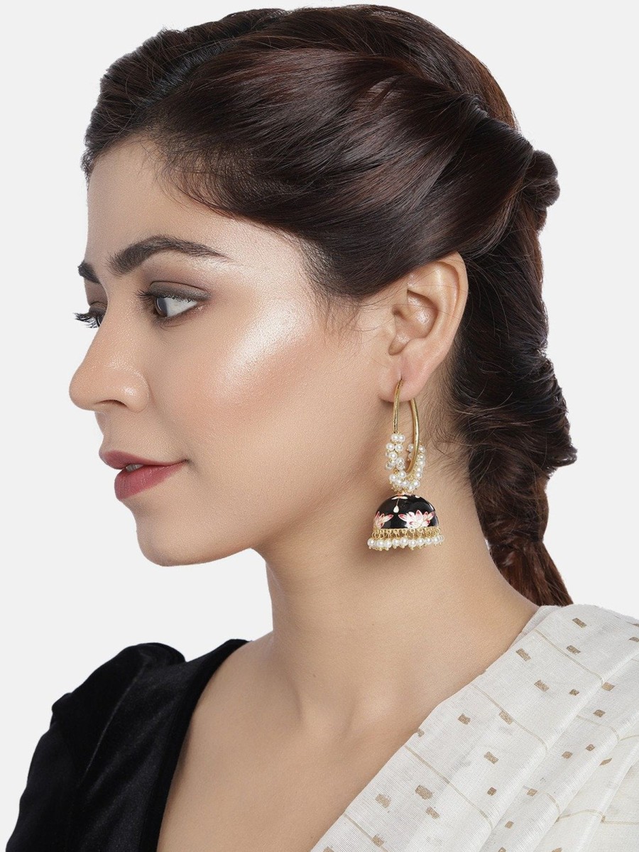 Jewellery I Jewels | Women'S Gold Plated Traditional Handcrafted Enamelled Jhumki - I Jewels Black