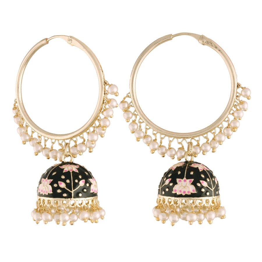 Jewellery I Jewels | Women'S Gold Plated Traditional Handcrafted Enamelled Jhumki - I Jewels Black