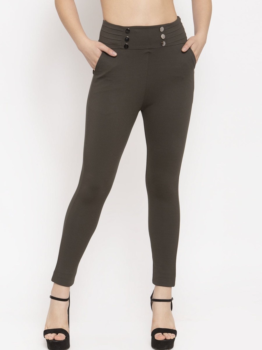 Women Wahe-NOOR | Women'S Olive Smart Fit Jeggings - Wahe-Noor