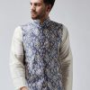 Men Sojanya | Men'S Blue Printed Nehru Jacket - Sojanya