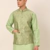 Men Virat Fashions | Men'S Beige U0026 Golden Woven Design Nehru Jackets ( Jowc 4045 Pista ) - Virat Fashions