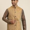 Men Sojanya | Men'S Jacquard Silk Self Design Only Nehrujacket - Sojanya Mustard