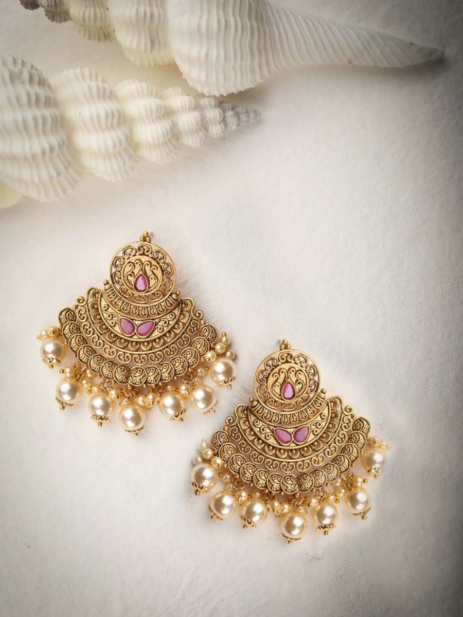 Jewellery Priyaasi | Women'S Pearls Beads Gold Plated Chandbali Earring - Priyaasi