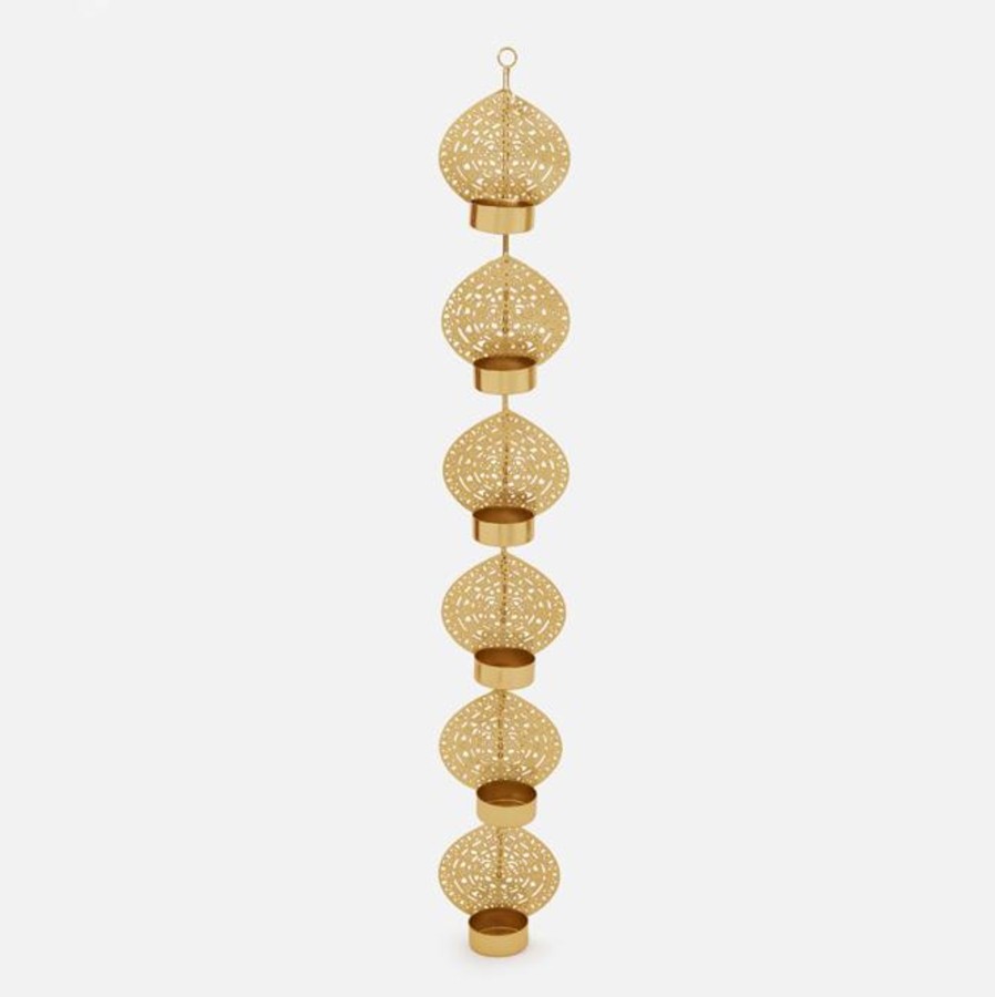 Others DecorTwist | Antique Gold Finish Metal 6 Vertical Hanging Tea Light Holder - Decortwist