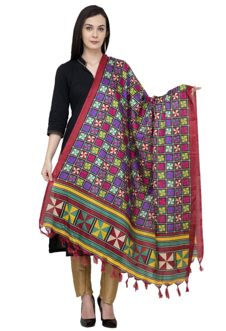 Women AR Silks | A R Silk Tussar Multi Print Fancy Dupatta Color Dupatta Or Chunni Multi Color