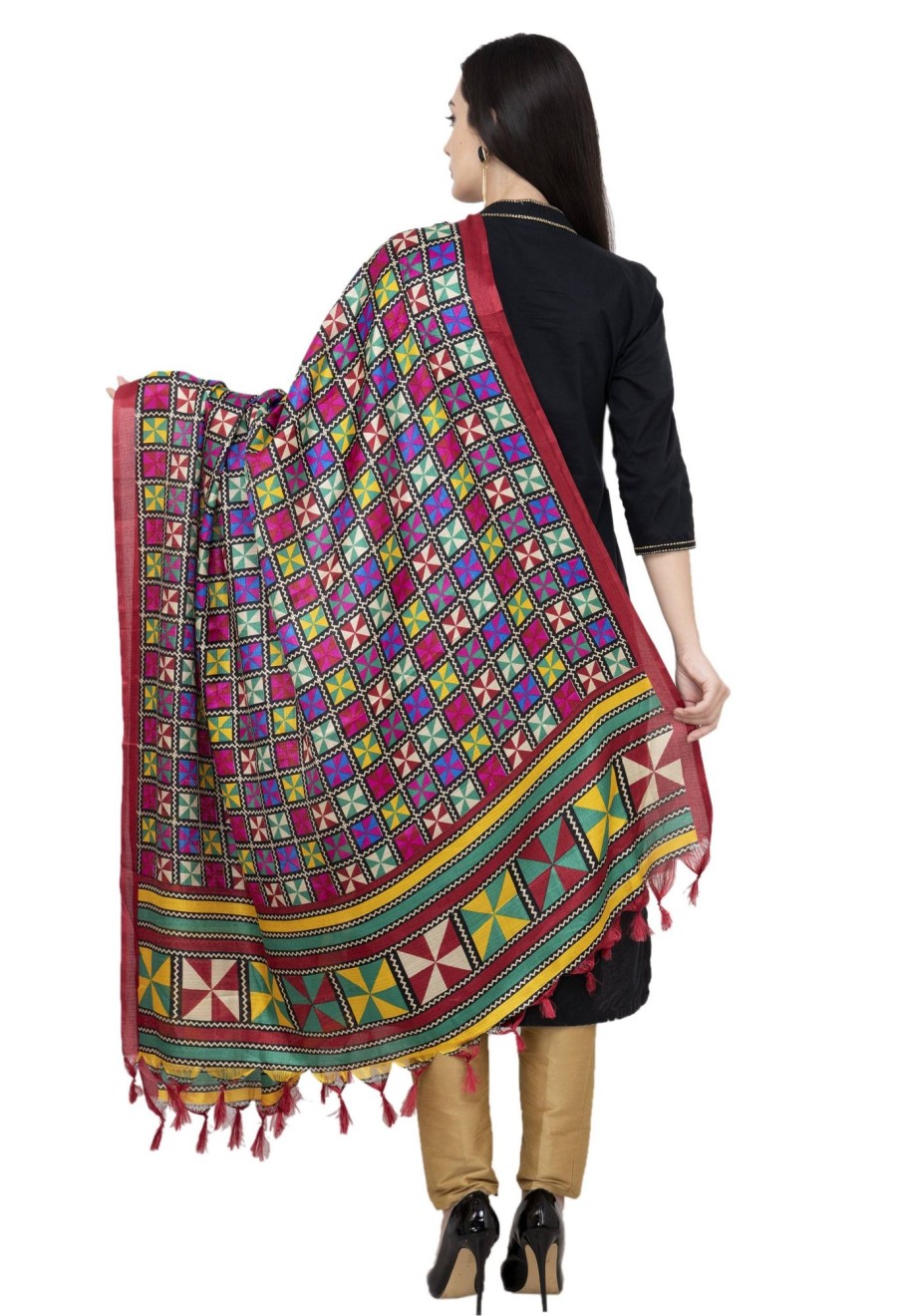 Women AR Silks | A R Silk Tussar Multi Print Fancy Dupatta Color Dupatta Or Chunni Multi Color