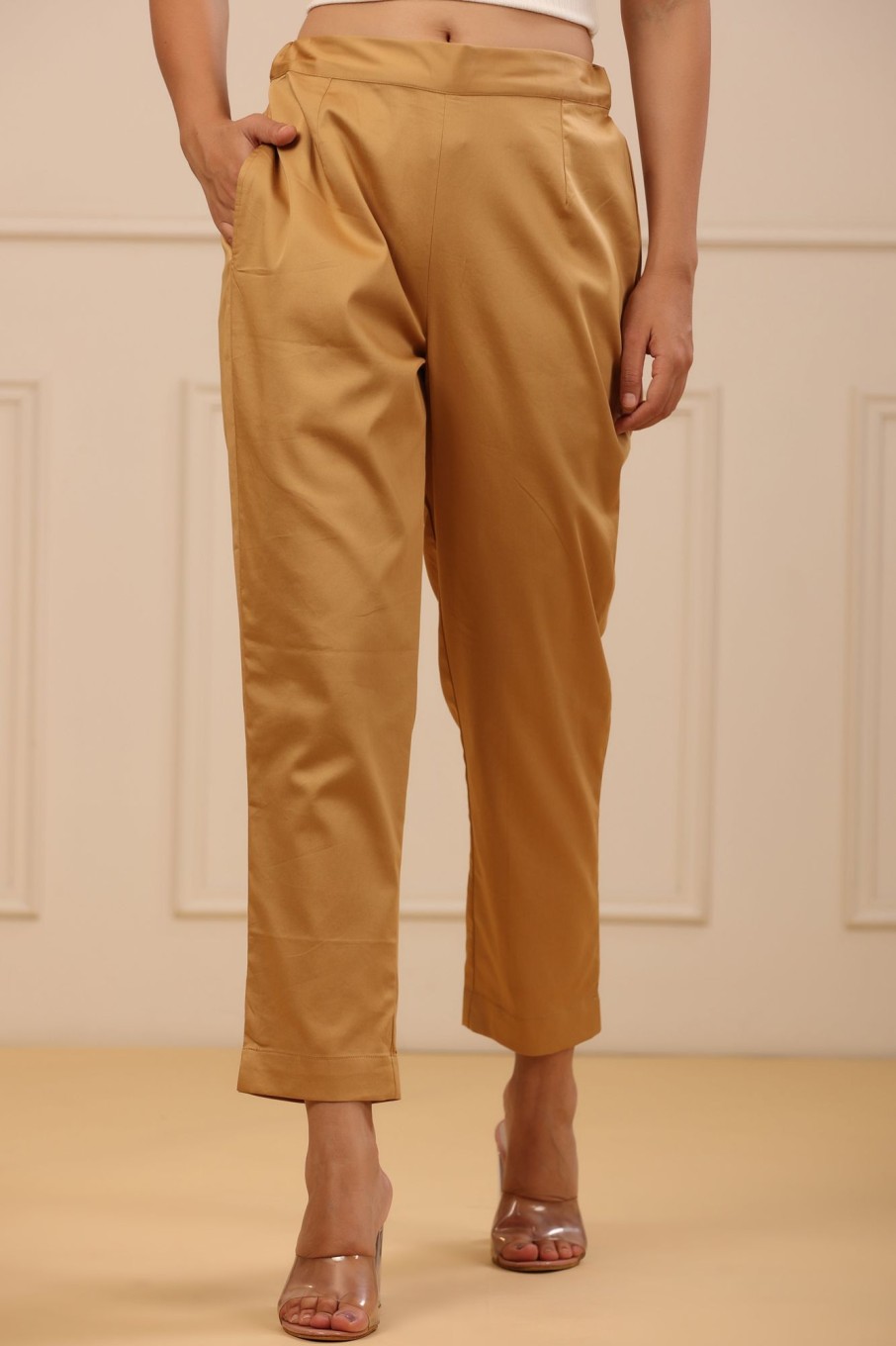 Women Juniper | Women'S Solid Straight Slim Pant - Juniper Beige