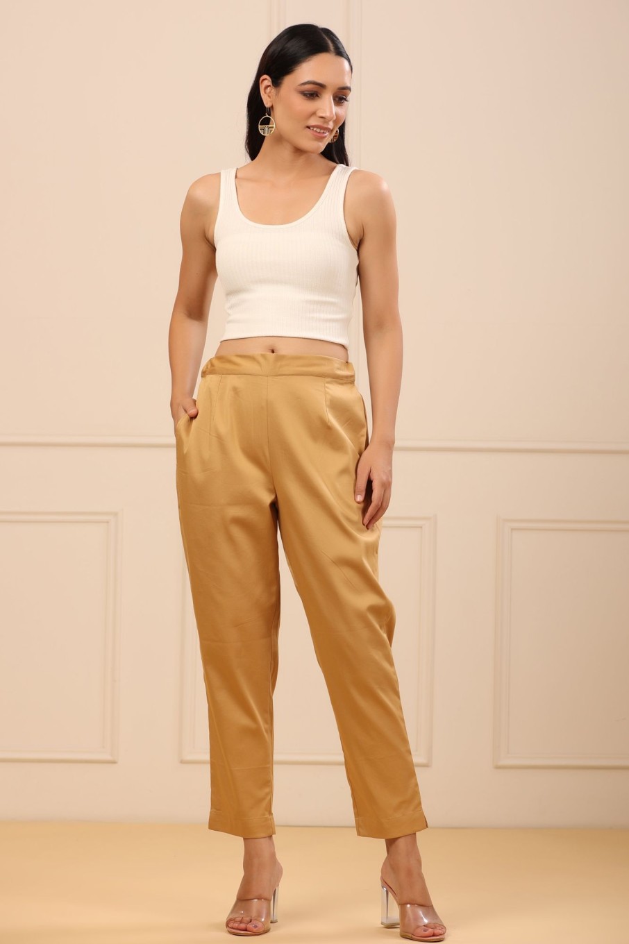 Women Juniper | Women'S Solid Straight Slim Pant - Juniper Beige