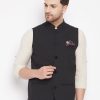 Men Even Apparels | Men'S Black Color Nehru Jacket-Contrast Lining-Inbuilt Pocket Square - Even Apparels