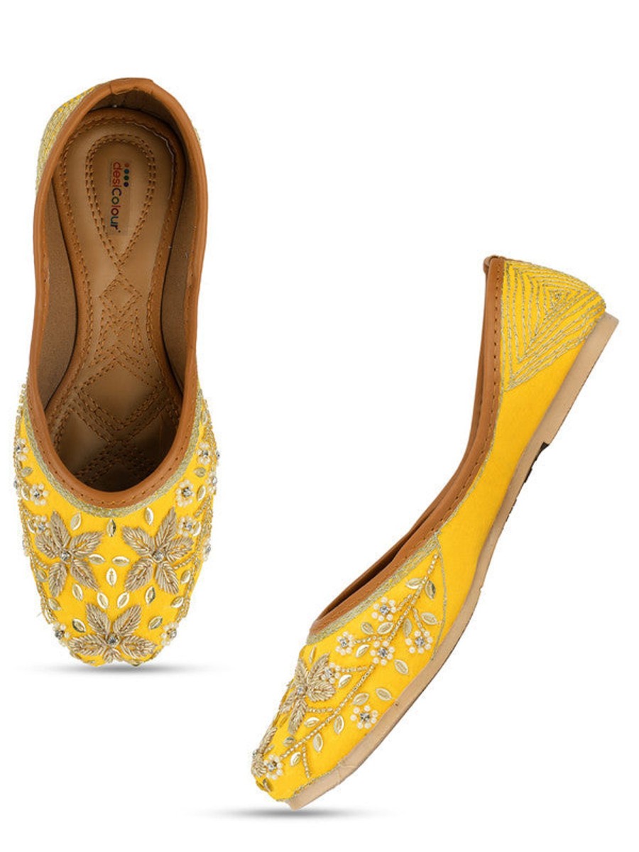 Others Desi Colour | Women'S Yellow Hand Embroidered Indian Handcrafted Ethnic Comfort Footwear - Desi Colour