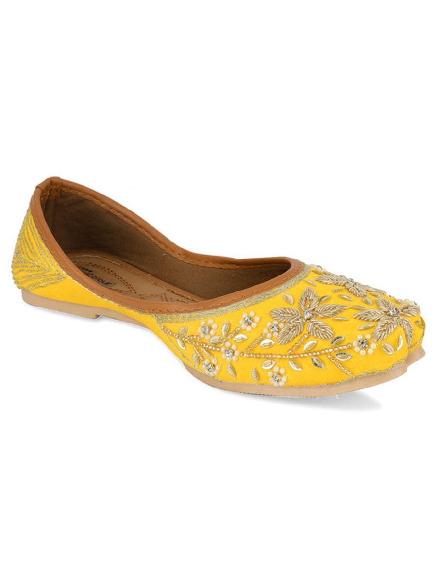 Others Desi Colour | Women'S Yellow Hand Embroidered Indian Handcrafted Ethnic Comfort Footwear - Desi Colour