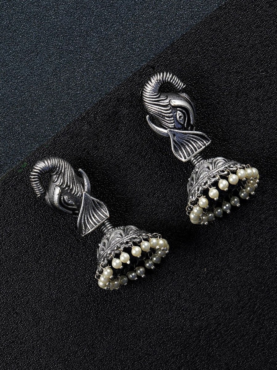 Jewellery Priyaasi | Women'S Oxidised Silver-Plated Jhumka With Bead Drop - Priyaasi