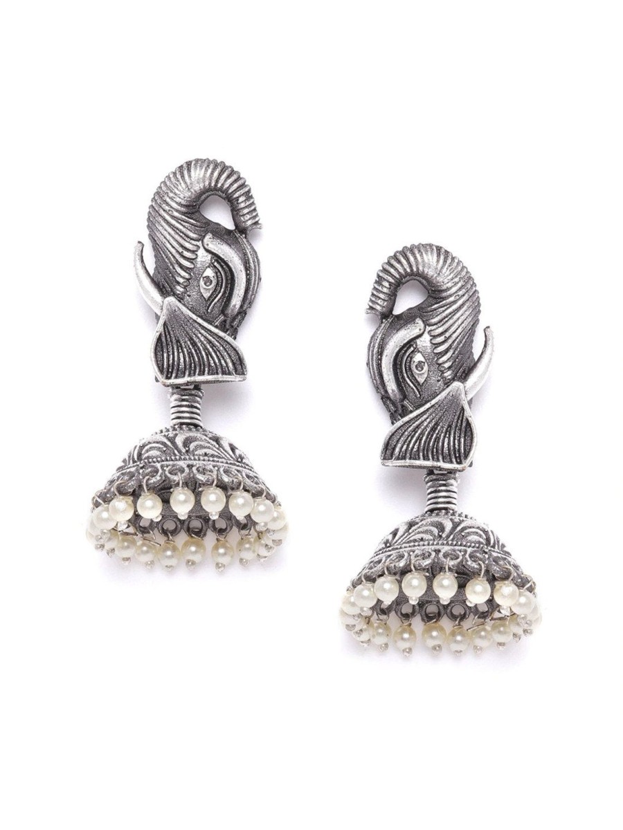 Jewellery Priyaasi | Women'S Oxidised Silver-Plated Jhumka With Bead Drop - Priyaasi