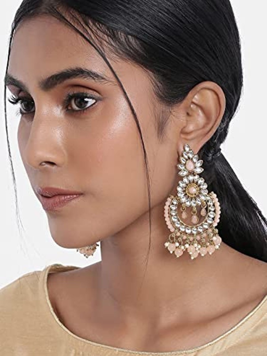 Jewellery I Jewels | Women'S 18K Gold Plated Handcrafted Earrings With Maang Tikka Encased With Faux Kundan U0026 Pearl - I Jewels