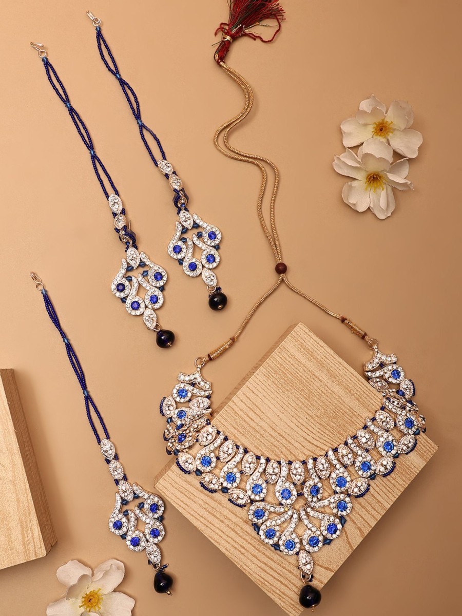 Jewellery Anikas Creation | Brass Blue Jewelry Set - Elegance In Captivating Azure - Anikas Creation Multicolor