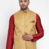 Men Virat Fashions | Men'S Gold Woven Jacquard Nehru Jacket ( Jowc 4005Golden ) - Virat Fashions