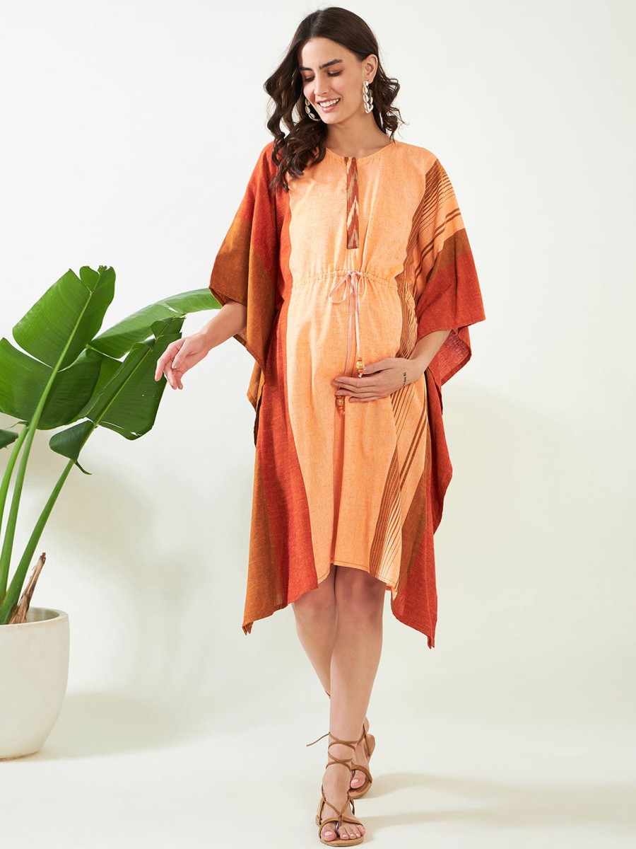 Women The Kaftan Company | Women'S Handloom Cotton Maternity Kaftan - The Kaftan Company Peach