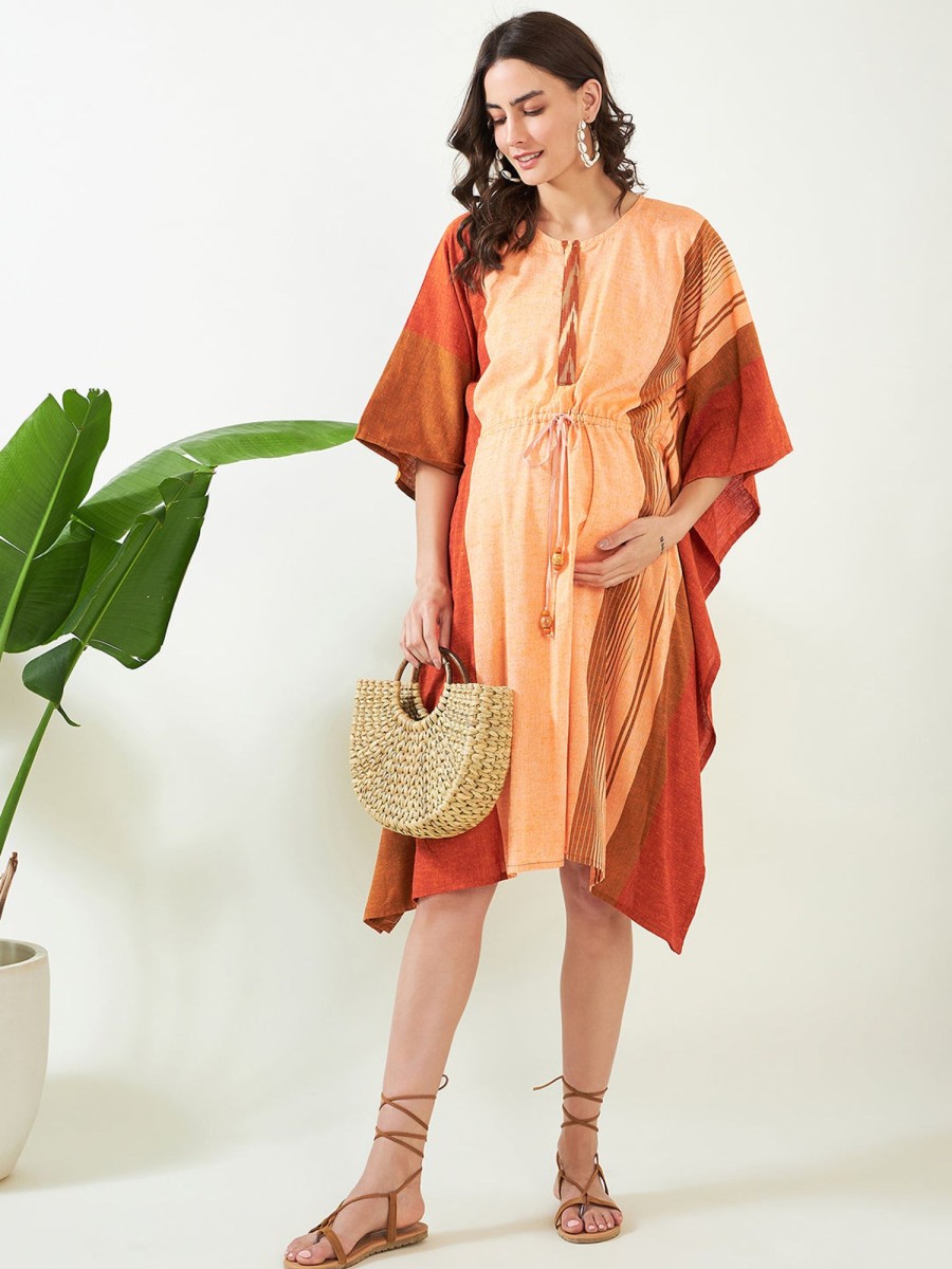 Women The Kaftan Company | Women'S Handloom Cotton Maternity Kaftan - The Kaftan Company Peach