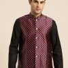 Men Sojanya | Men'S Silk Blend Wine U0026 Multi Color Self Design Nehru Jacket - Sojanya