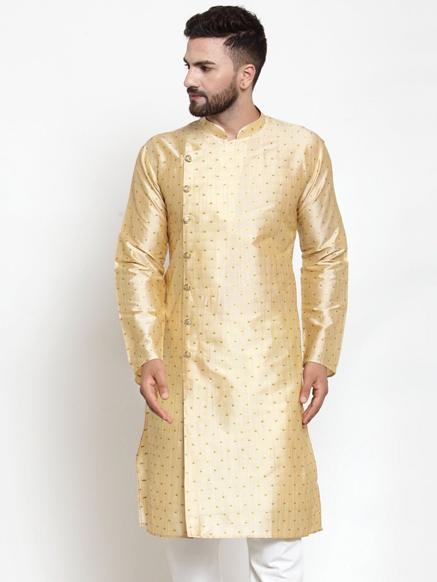 Men Virat Fashions | Men'S Mustard U0026 Golden Self Design Kurta Only ( Ko 590 Mustard ) - Virat Fashions