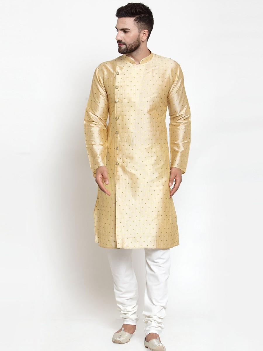 Men Virat Fashions | Men'S Mustard U0026 Golden Self Design Kurta Only ( Ko 590 Mustard ) - Virat Fashions