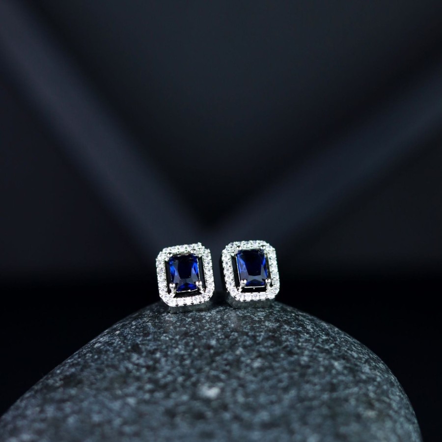 Jewellery I Jewels | Women'S Valentine'S Special 18K Silver Plated Cz U0026 American Diamond Beautiful Studs Earrings (E3066Zbl) - I Jewels Blue