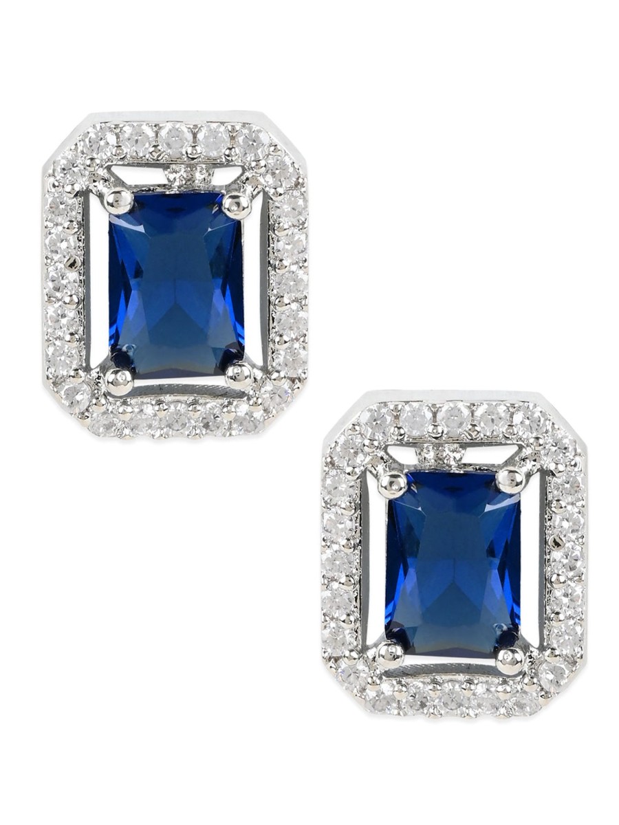 Jewellery I Jewels | Women'S Valentine'S Special 18K Silver Plated Cz U0026 American Diamond Beautiful Studs Earrings (E3066Zbl) - I Jewels Blue