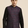 Men Sojanya | Men'S Cotton Blend Navy Blue U0026 Red Checked Nehru Jacket - Sojanya