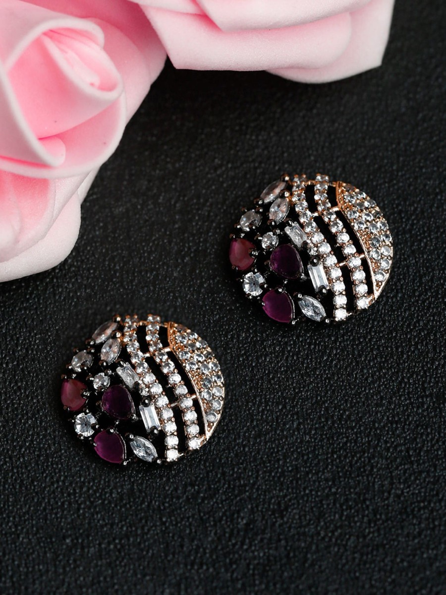 Jewellery Priyaasi | Women'S Purple American Diamond Floral Studs - Priyaasi