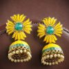 Jewellery Priyaasi | Women'S Gold-Plated Floral Patterned Jhumka Earrings With Meenakari Work In Yellow And Green Color - Priyaasi