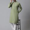 Men Even Apparels | Men'S Pure Cotton Kurta With Band Collar - Even Apparels Green