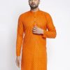 Men Virat Fashions | Men'S Orange Printed Kurta Only ( Ko 627 Orange ) - Virat Fashions