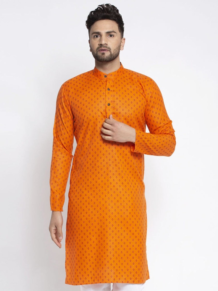 Men Virat Fashions | Men'S Orange Printed Kurta Only ( Ko 627 Orange ) - Virat Fashions