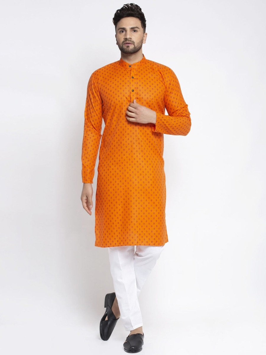 Men Virat Fashions | Men'S Orange Printed Kurta Only ( Ko 627 Orange ) - Virat Fashions